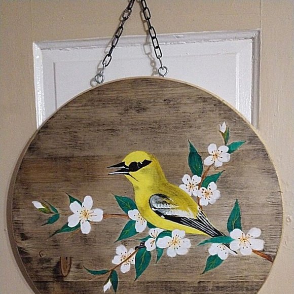 Wildlife Painting Original BLUE-WINGED WARBLER Bird on Solid Wood - Picture 2 of 8